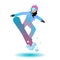 Snowboarder female cartoon character illustraion. Woman jumping on snowboard