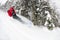 Snowboarder on fresh deep snow