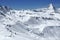 Snowboarder in front of Matterhorn