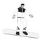 Snowboarder male latin american black and white 2D line cartoon character
