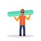 Snowboarder man holding snowboard winter vacation hobby concept sportsman wearing goggles male cartoon character full