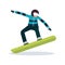 Snowboarder man sliding down winter sport activities guy wearing goggles male carton character sportsman snowboarding