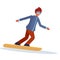 Snowboarder man sliding down winter sport activities guy wearing goggles male carton character sportsman snowboarding