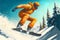 Snowboarder in orange skyjacket in the snowy mountains sport illustration