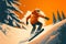 Snowboarder in orange skyjacket in the snowy mountains sport illustration