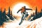 Snowboarder in orange skyjacket in the snowy mountains sport illustration