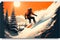 Snowboarder in orange skyjacket in the snowy mountains sport illustration