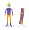 Snowboarder with purple snowboard