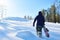 Snowboarder Running Uphill