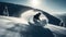 A snowboarder shredding down a mountain the wind whipping past their face created with Generative AI