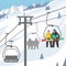 Snowboarder sitting in ski gondola and lift elevators winter sport resort snowboard people rest lifting jump vector