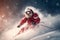 snowboarder ski sport snow winter santa christmas holiday mountain skier. Generative AI.