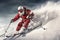 snowboarder skier holiday christmas santa ski snow winter sport mountain. Generative AI.