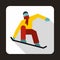 Snowboarder on the snowboard deck icon