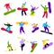 Snowboarder vector extreme young people snowboarding in winter illustration set of active teenagers characters jumping
