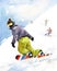 Snowboarders Going Downhill Watercolor Illustration Hand Drawn