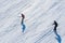 Snowboarders on the slopes of the Ski resort GrandVallira. Pyrenees mountains. Andorra
