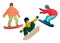 Snowboarders in various positions. Hand drawn vector illustrations in flat style