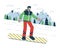 Snowboarding downhill winter sports line cartoon flat illustration