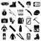 Snowboarding equipment icons set, simple style