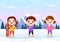 Snowboarding Hand Drawn Cartoon Flat Illustration of Kids in Winter Outfit Sliding and Jumping with Snowboards at Snowy Mountain
