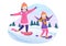Snowboarding Hand Drawn Cartoon Flat Illustration of People in Winter Outfit Sliding and Jumping with Snowboards at Snowy Mountain