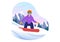 Snowboarding Hand Drawn Cartoon Flat Illustration of People in Winter Outfit Sliding and Jumping with Snowboards at Snowy Mountain