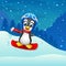 Snowboarding penguin cartoon