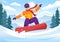 Snowboarding with People Sliding and Jumping on Snowy Mountain Side or Slope Inside Flat Cartoon Hand Drawn Templates Illustration