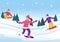 Snowboarding with People Sliding and Jumping on Snowy Mountain Side or Slope Inside Flat Cartoon Hand Drawn Templates Illustration