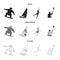 Snowboarding, sailing surfing, figure skating, kayaking. Olympic sports set collection icons in black,monochrome,outline