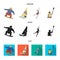 Snowboarding, sailing surfing, figure skating, kayaking. Olympic sports set collection icons in cartoon,black,flat style