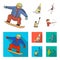 Snowboarding, sailing surfing, figure skating, kayaking. Olympic sports set collection icons in cartoon,flat style