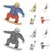 Snowboarding, sailing surfing, figure skating, kayaking. Olympic sports set collection icons in cartoon,monochrome style