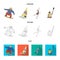 Snowboarding, sailing surfing, figure skating, kayaking. Olympic sports set collection icons in cartoon,outline,flat