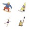 Snowboarding, sailing surfing, figure skating, kayaking. Olympic sports set collection icons in cartoon style vector
