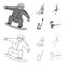 Snowboarding, sailing surfing, figure skating, kayaking. Olympic sports set collection icons in outline,monochrome style