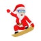 Snowboarding Santa Claus on white background