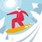 Snowboarding Santa. Winter sport activities. Flat design illustration with Santa Claus. - Vector