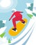 Snowboarding Santa. Winter sport activities. Flat design illustration with Santa Claus. - Vector