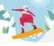 Snowboarding Santa. Winter sport activities. Flat design illustration with Santa Claus. - Vector