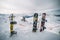 Snowboards stuck in the snow at La Plagne ski resort