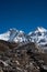 Snowbound mountain peaks and blue sky in Himalayas