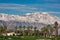 Snowcapped mountains desert Palm Springs Palm tree golf course California