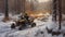 Snowcovered Forest With Atv In Soft Realism Style By Gediminas Pranckevicius