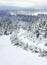Snowed in and blurred motion landscape Brocken mountain Harz Germany