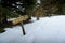 Snowed footpath to La Roche d Ajoux in Beaujolais