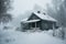 snowed-in house, with the sounds of a storm raging outside