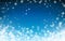 Snowfall Christmas background. Flying snow flakes on night winter blue sky background. Winter wite snowflake template. Vector