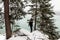 Snowfall over the lake, Beautiful winter landscape